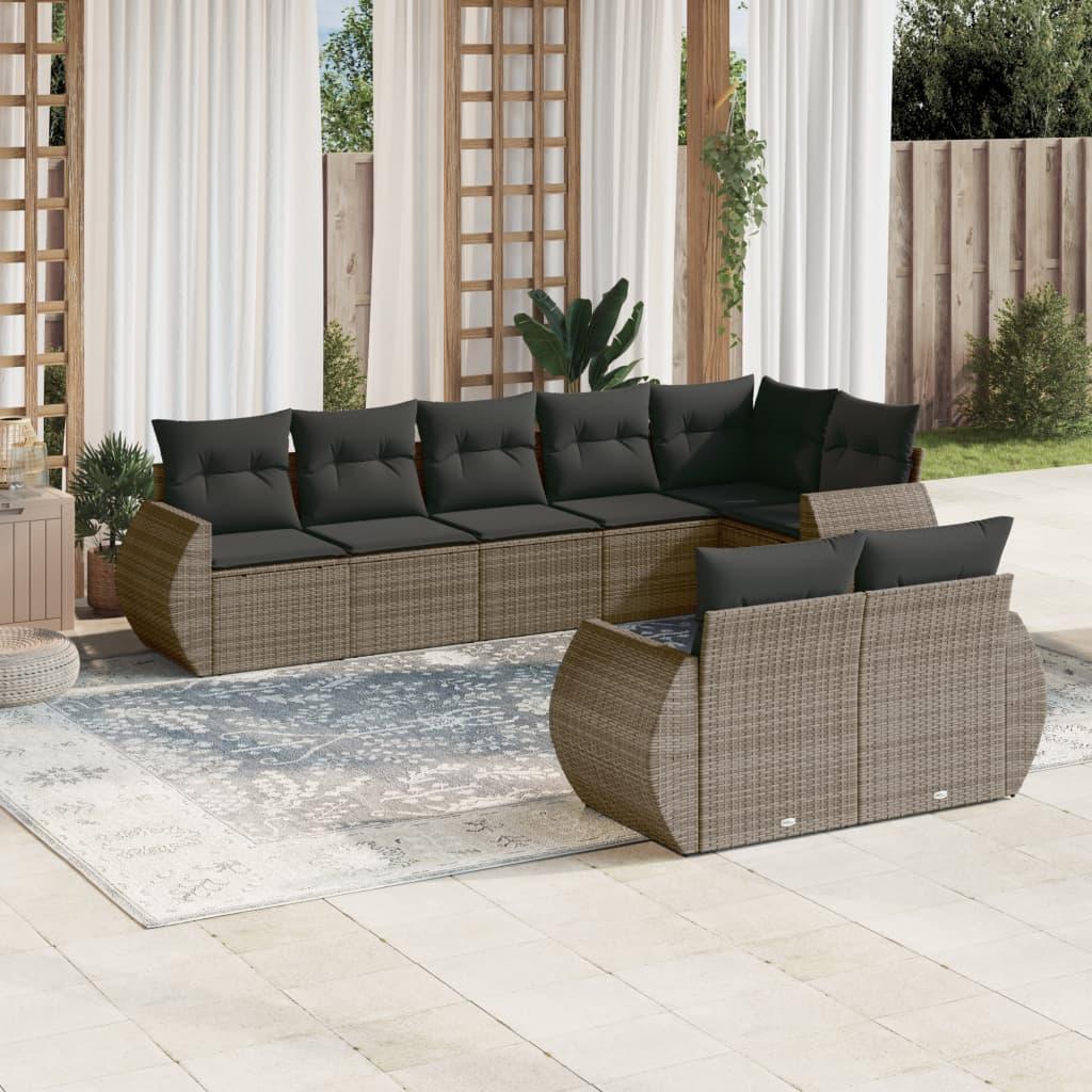 Sofasæt til haven 8 dele med hynder polyrattan grå