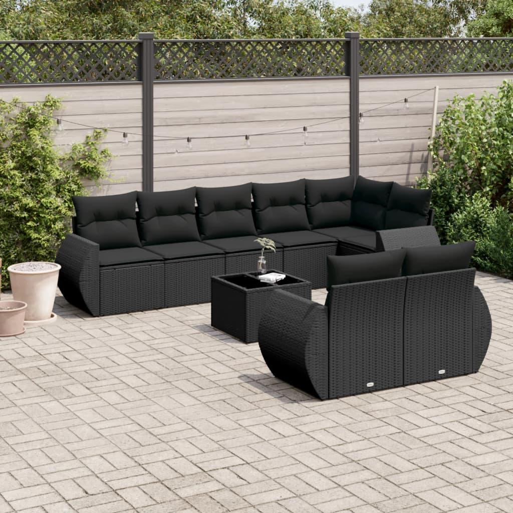 Sofasæt til haven 9 dele med hynder polyrattan sort