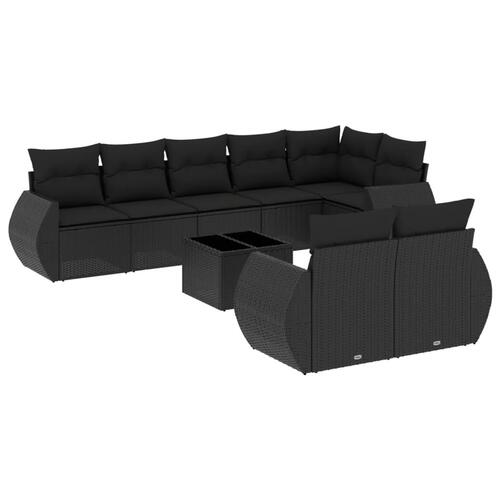 Sofasæt til haven 9 dele med hynder polyrattan sort