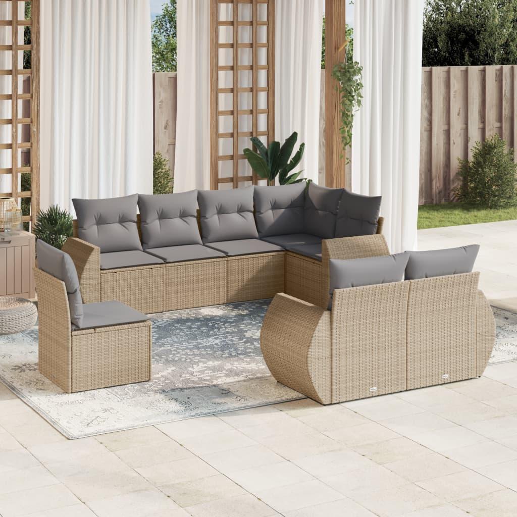 Sofasæt til haven 8 dele med hynder polyrattan beige