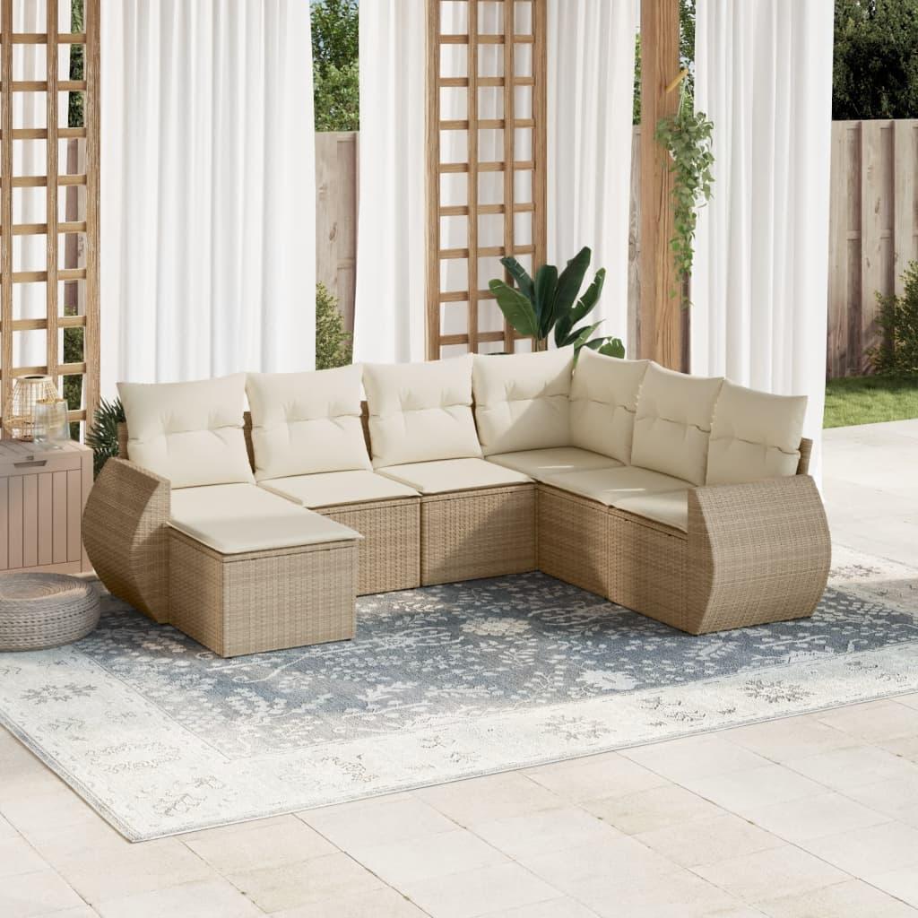 Sofasæt til haven 7 dele med hynder polyrattan beige