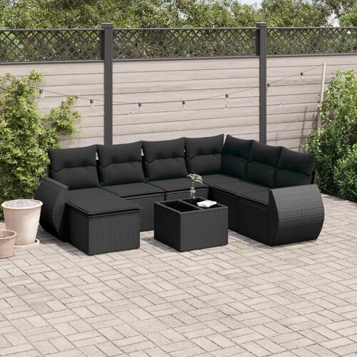 Sofasæt til haven 8 dele med hynder polyrattan sort
