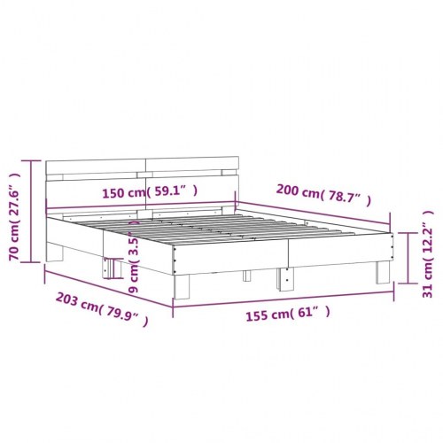 Sengeramme med sengegavl 150×200 cm i konstrueret træ - sort