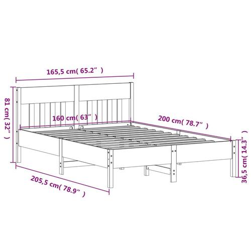 Sengeramme med sengegavl 160x200 cm massivt fyrretræ hvid