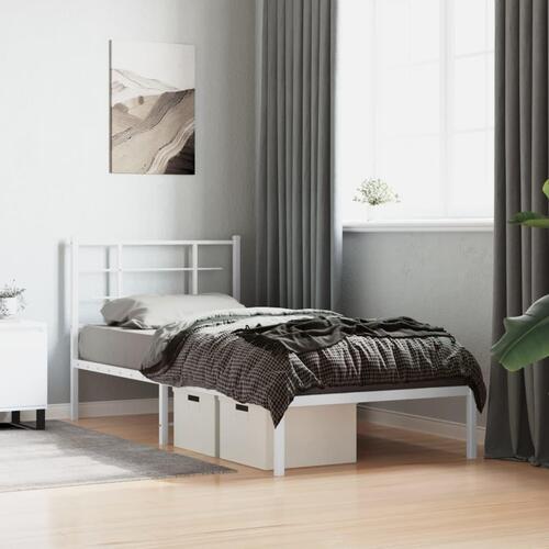 Sengeramme med sengegavl 90x200 cm metal hvid