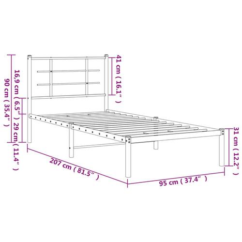Sengeramme med sengegavl 90x200 cm metal hvid