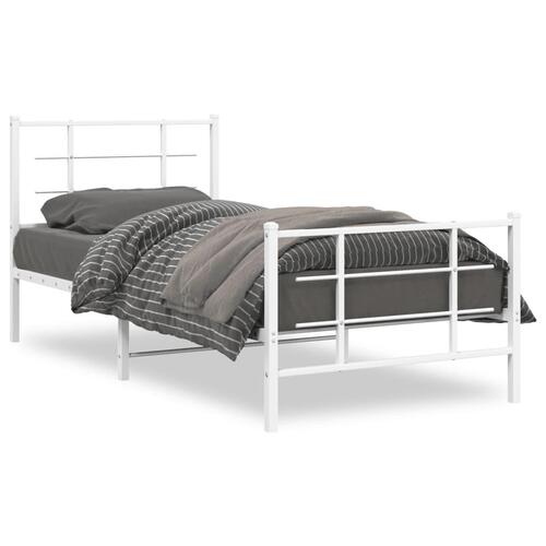 Sengeramme med sengegavl og fodgærde 90x190 cm metal hvid
