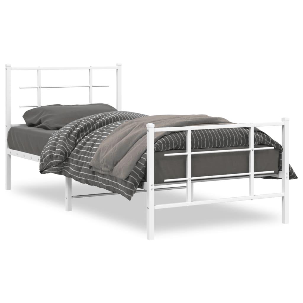 Sengeramme med sengegavl og fodgærde 90x190 cm metal hvid