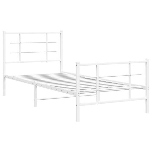Sengeramme med sengegavl og fodgærde 90x190 cm metal hvid