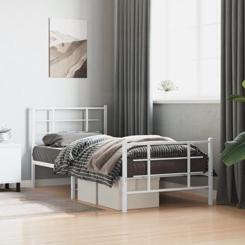 Sengeramme med sengegavl og fodgærde 90x190 cm metal hvid