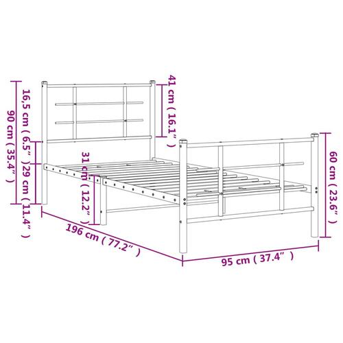 Sengeramme med sengegavl og fodgærde 90x190 cm metal hvid
