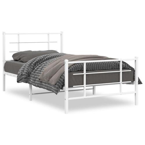 Sengeramme med sengegavl og fodgærde 100x190 cm metal hvid