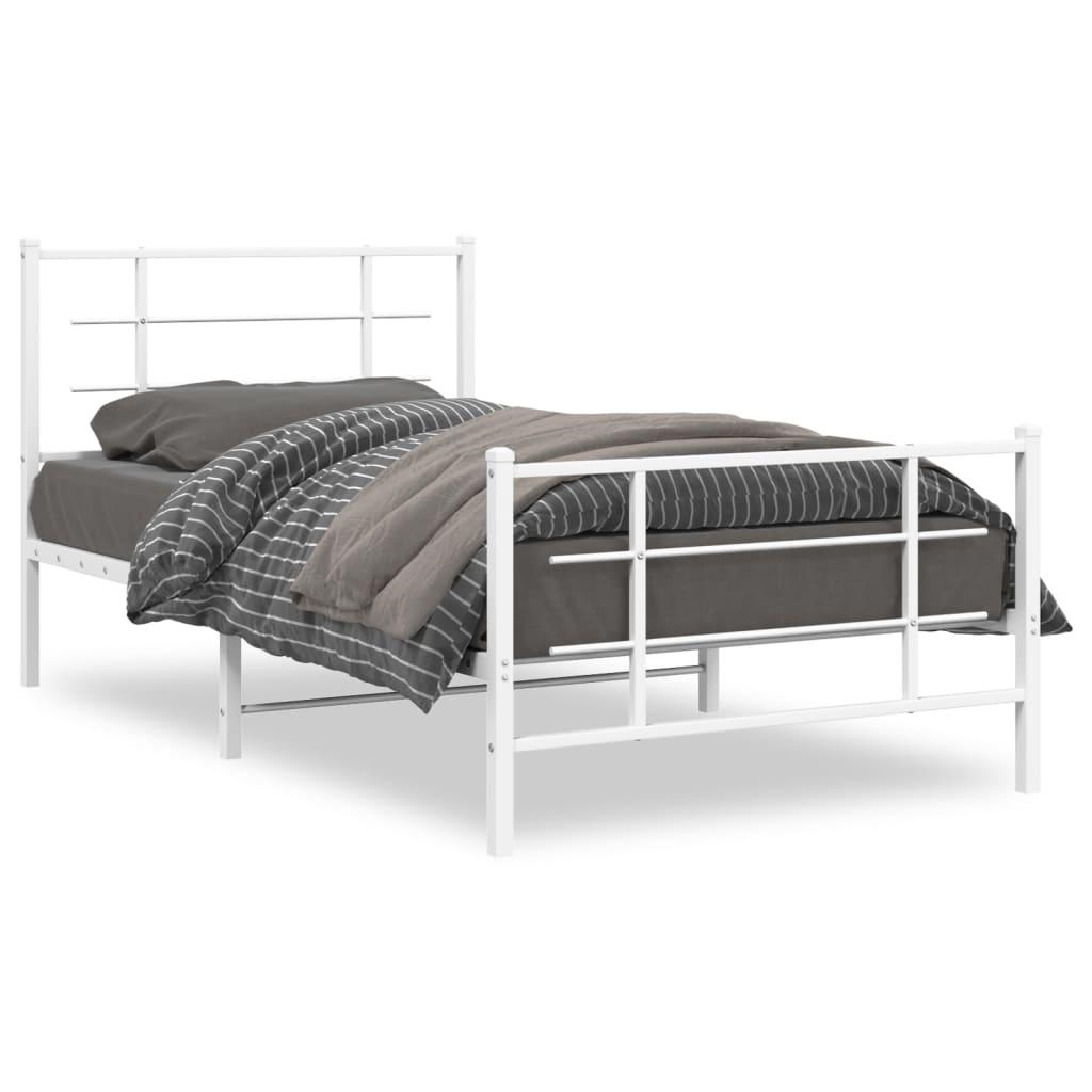 Sengeramme med sengegavl og fodgærde 100x190 cm metal hvid