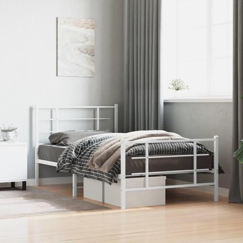 Sengeramme med sengegavl og fodgærde 100x190 cm metal hvid