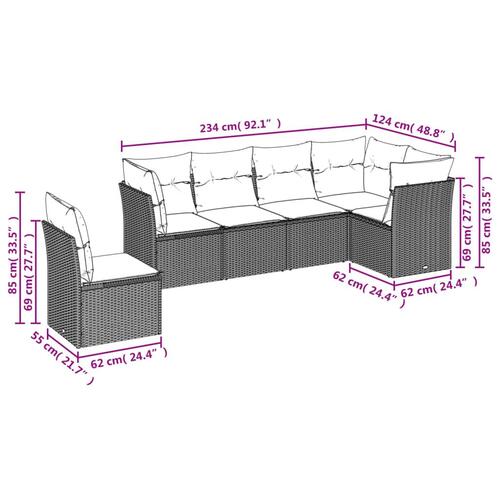 Sofasæt til haven 6 dele med hynder polyrattan beige