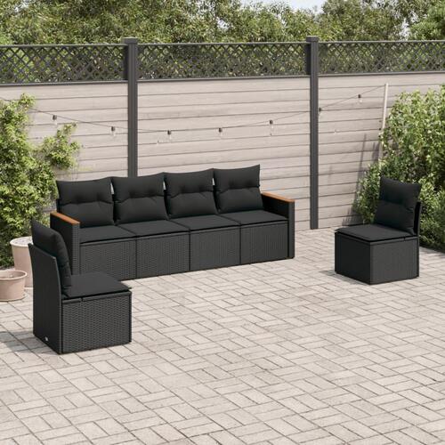 Sofasæt til haven 6 dele med hynder polyrattan sort
