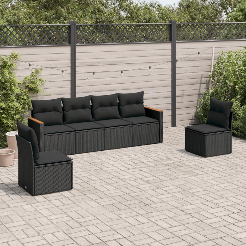 Sofasæt til haven 6 dele med hynder polyrattan sort