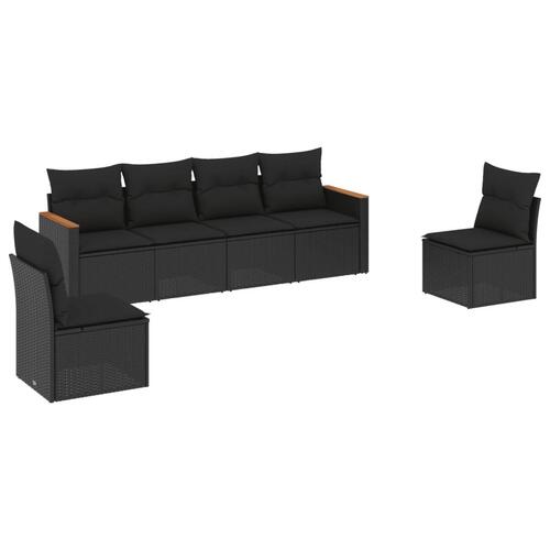 Sofasæt til haven 6 dele med hynder polyrattan sort