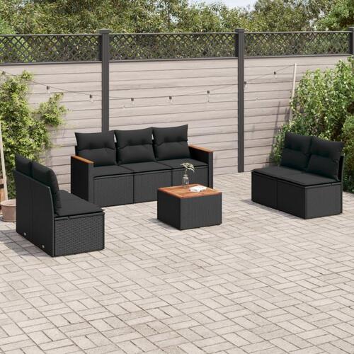 Sofasæt til haven 8 dele med hynder polyrattan sort