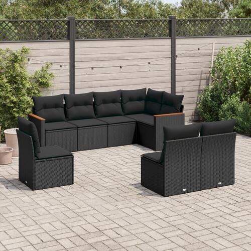 Sofasæt til haven 8 dele med hynder polyrattan sort
