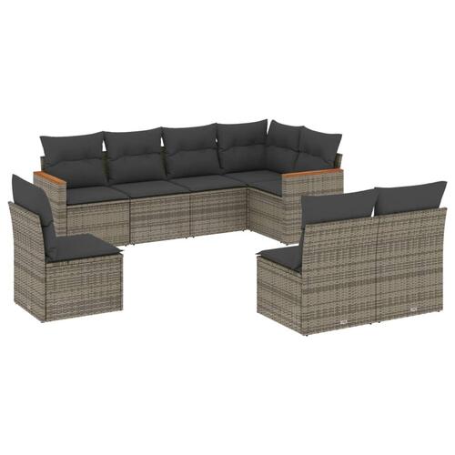 Sofasæt til haven 8 dele med hynder polyrattan grå