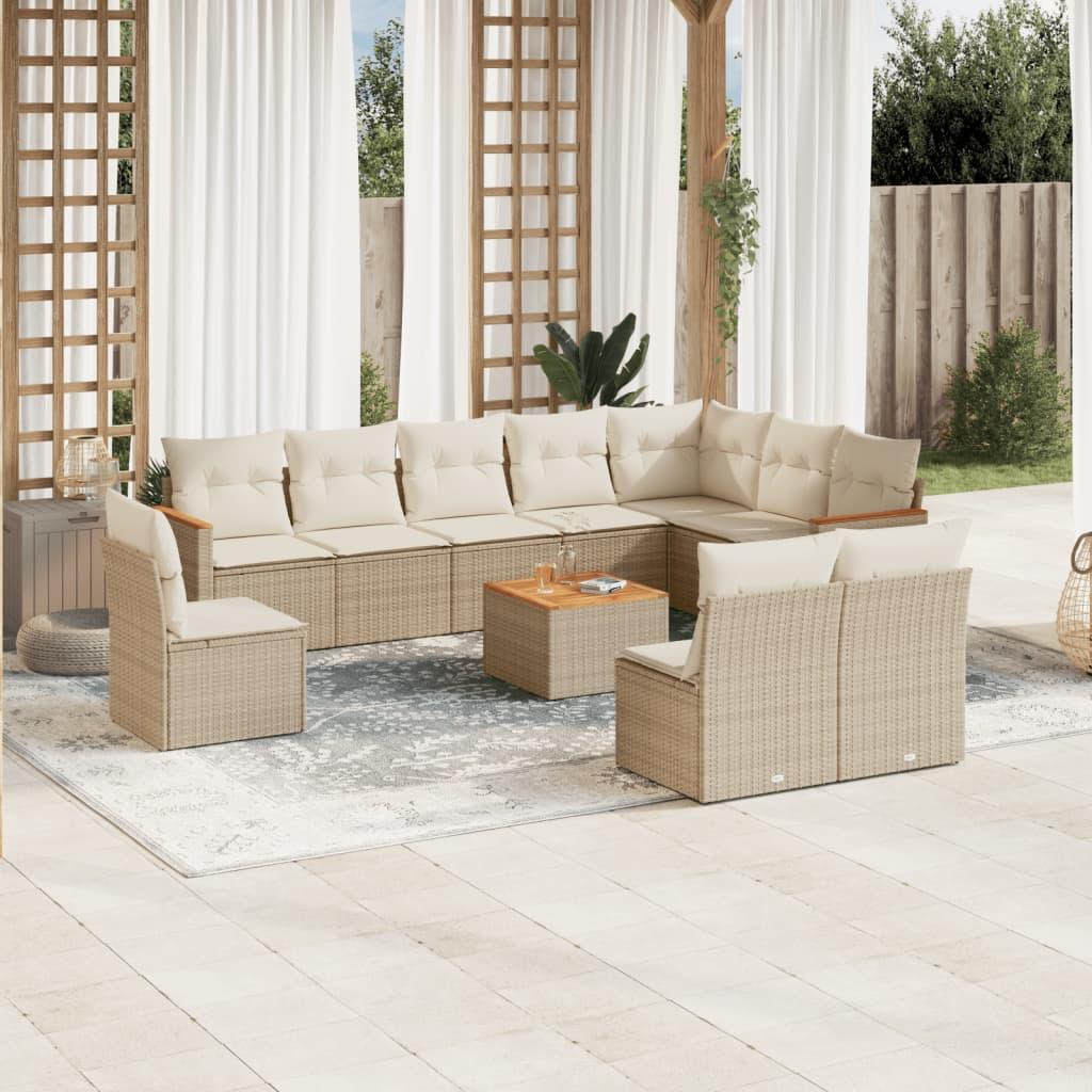 Sofasæt til haven 11 dele med hynder polyrattan beige