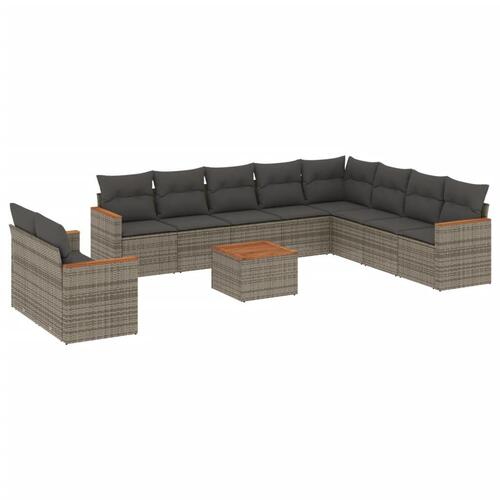 Loungesæt til haven 11 dele med hynder polyrattan grå