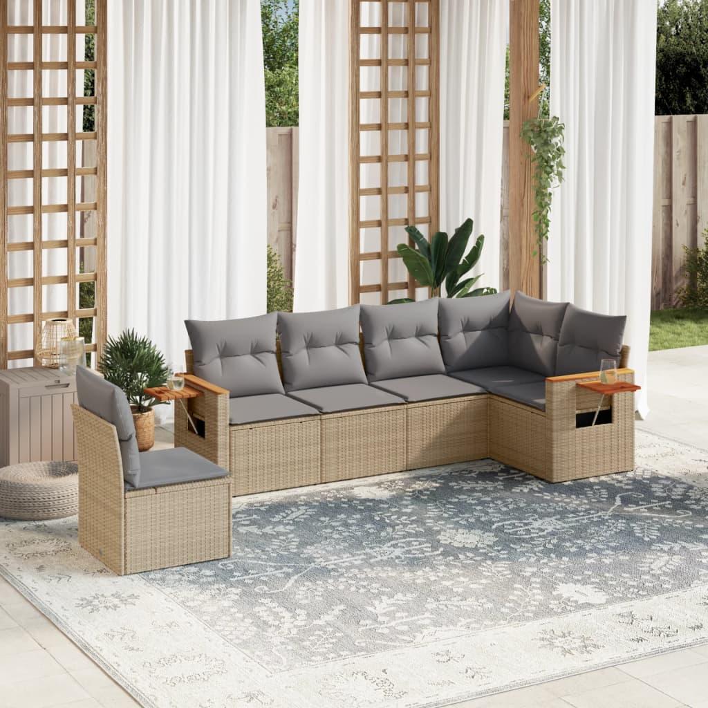 Sofasæt til haven 6 dele med hynder polyrattan beige billede