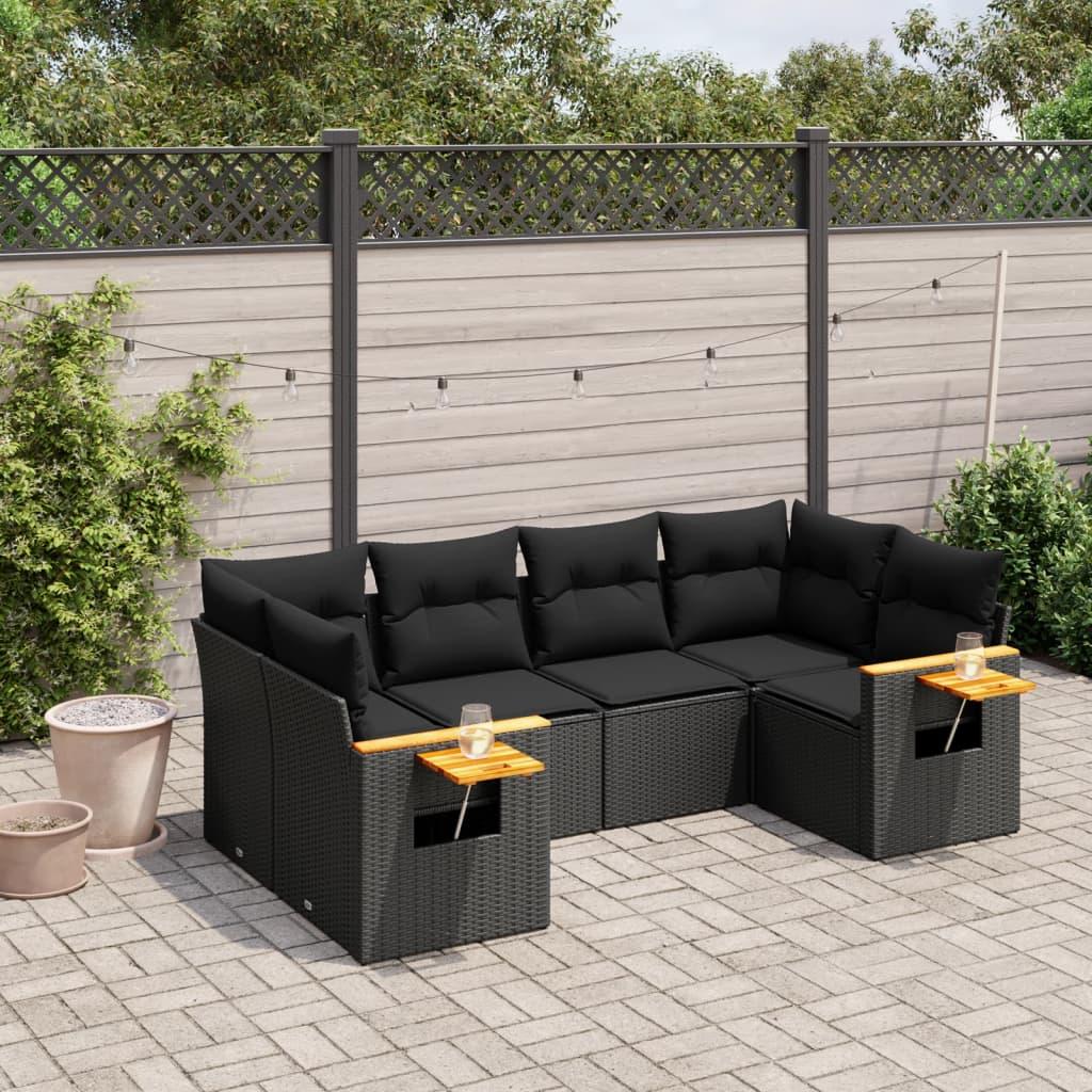 Sofasæt til haven 6 dele med hynder polyrattan sort billede