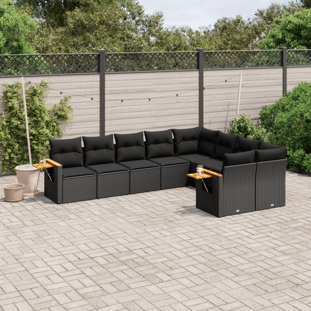 Sofasæt til haven 9 dele med hynder polyrattan sort
