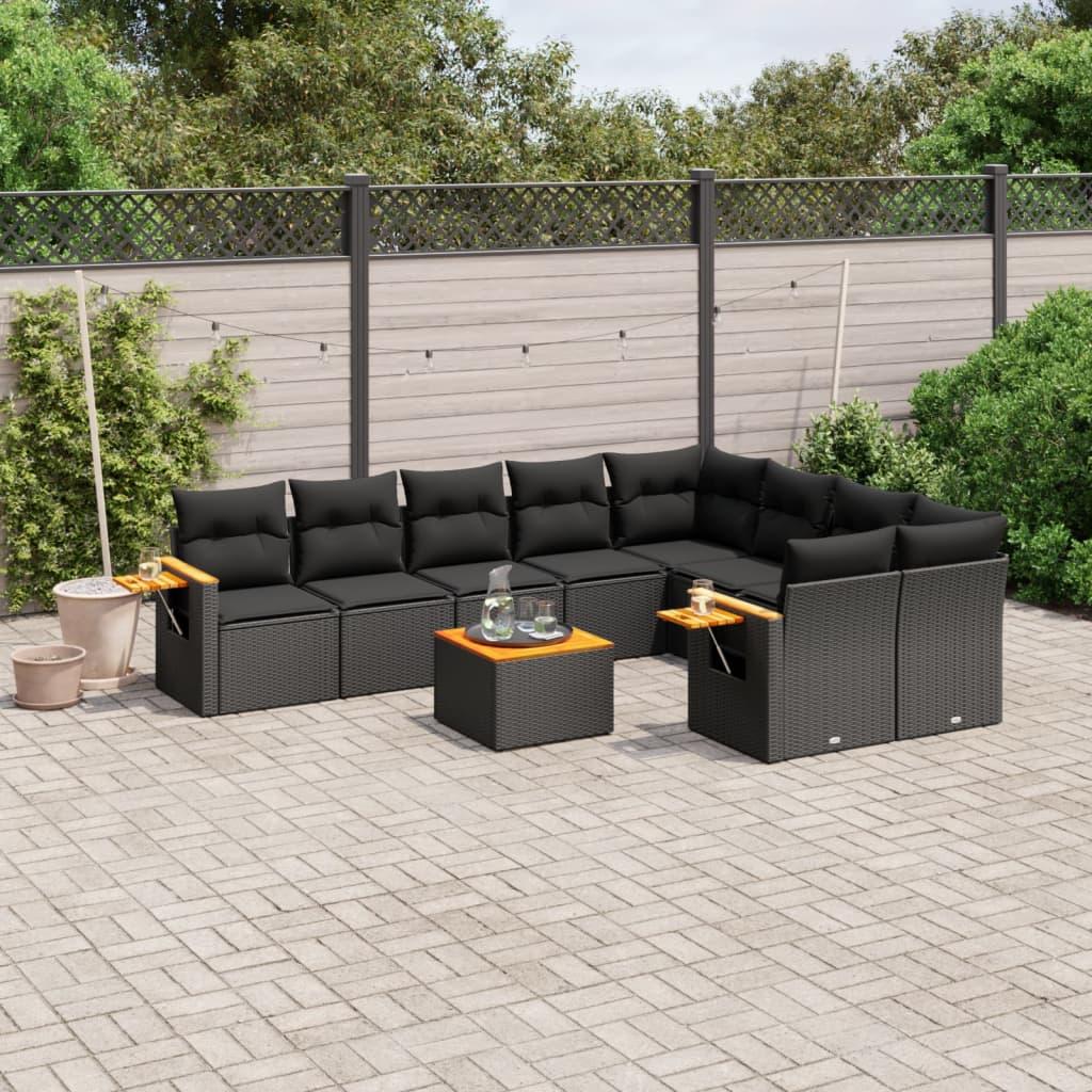 Sofasæt til haven 10 dele med hynder polyrattan sort