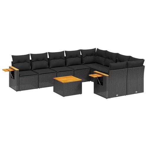 Sofasæt til haven 10 dele med hynder polyrattan sort