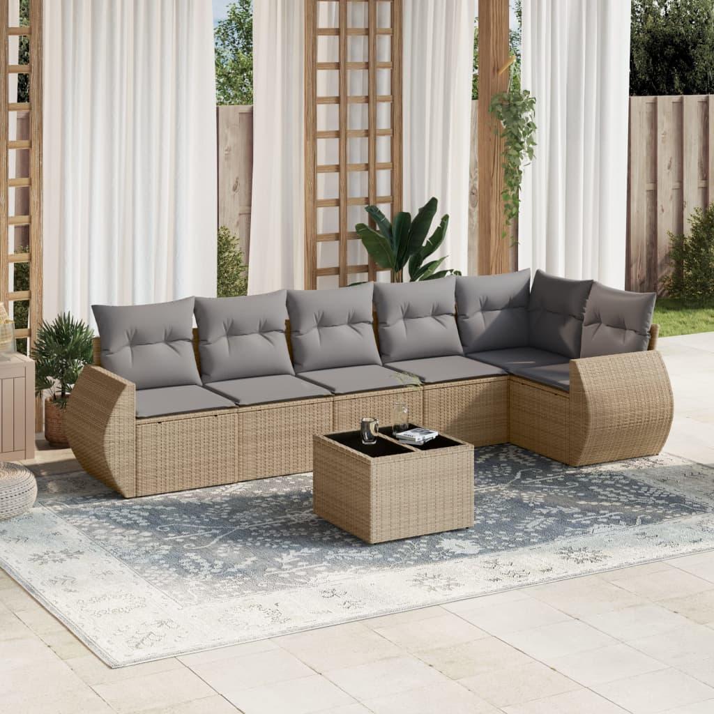Sofasæt til haven 7 dele med hynder polyrattan beige