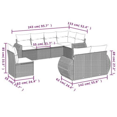 Sofasæt til haven 8 dele med hynder polyrattan beige
