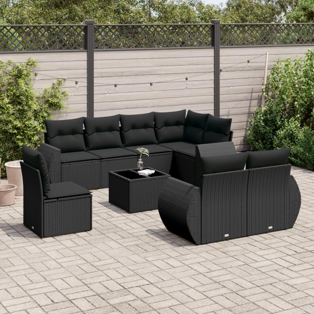 Sofasæt til haven 9 dele med hynder polyrattan sort