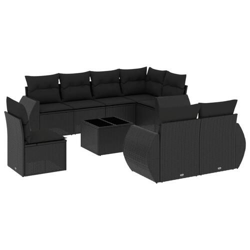 Sofasæt til haven 9 dele med hynder polyrattan sort