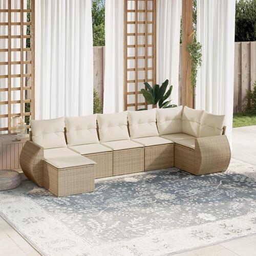 Sofasæt til haven 7 dele med hynder polyrattan beige