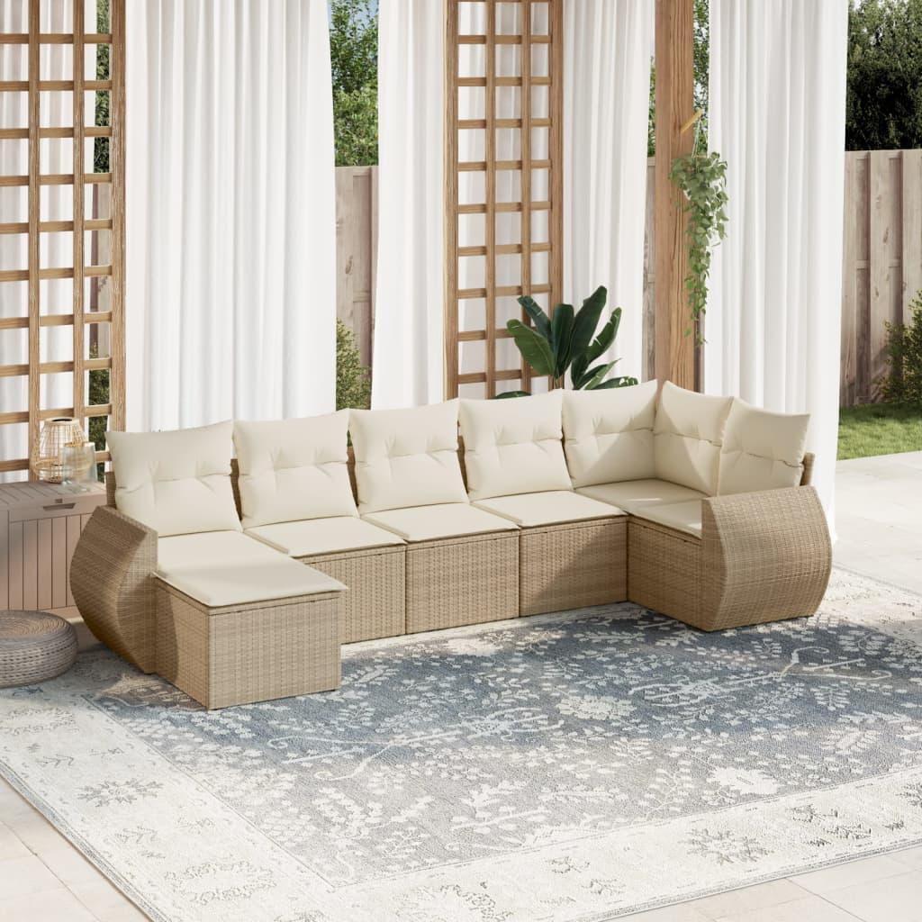 Sofasæt til haven 7 dele med hynder polyrattan beige