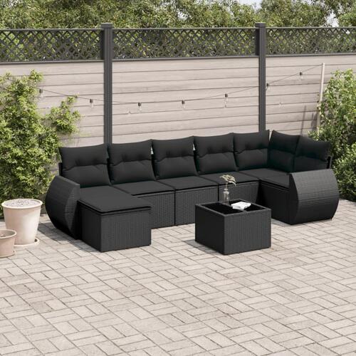 Sofasæt til haven 8 dele med hynder polyrattan sort