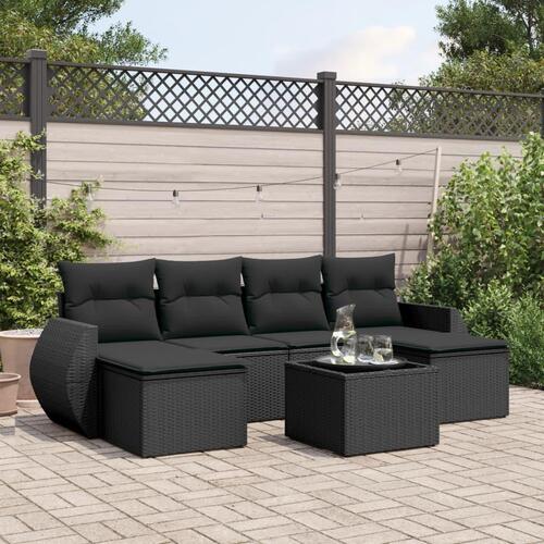 Sofasæt til haven 7 dele med hynder polyrattan sort