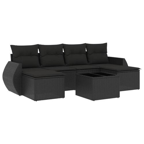 Sofasæt til haven 7 dele med hynder polyrattan sort