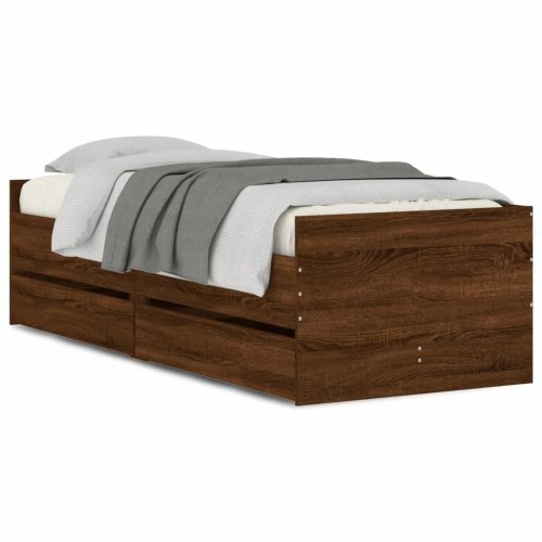 Sengeramme med skuffer 90x190 cm - brun egetræsfarve