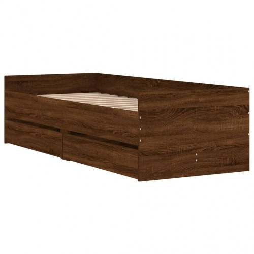 Sengeramme med skuffer 90x190 cm - brun egetræsfarve