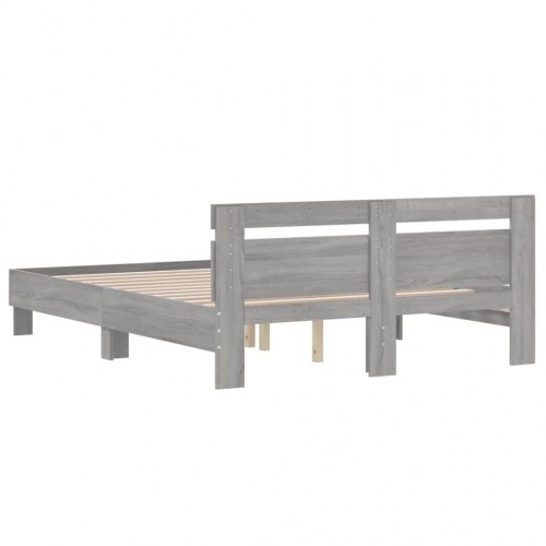 Sengeramme med sengegavl 150x200 cm - konstrueret træ i grå sonoma