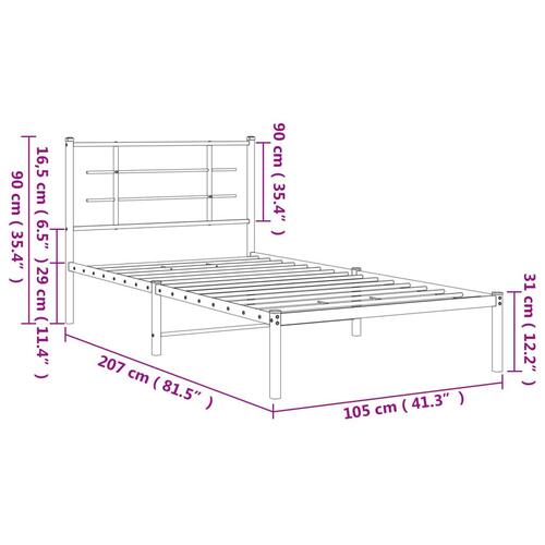 Sengeramme med sengegavl 100x200 cm metal hvid