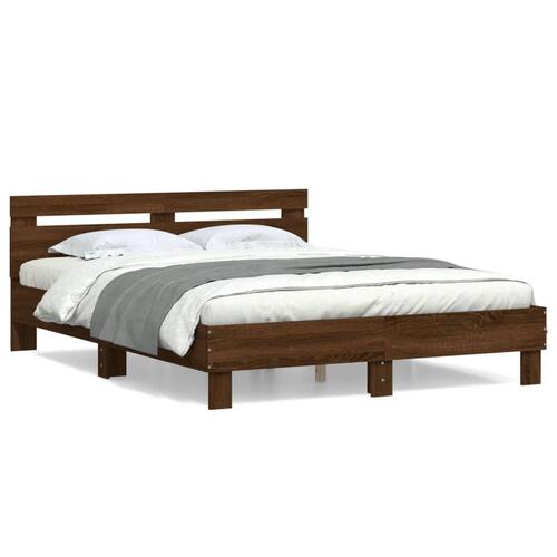 Sengeramme med sengegavl 140x200 cm konstrueret træ brunt eg