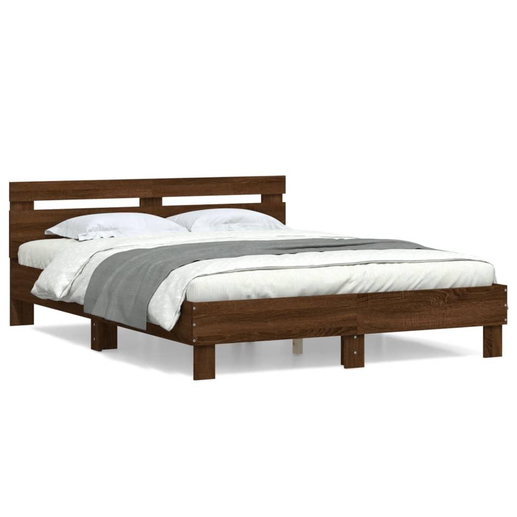 Sengeramme med sengegavl 140x200 cm konstrueret træ brunt eg