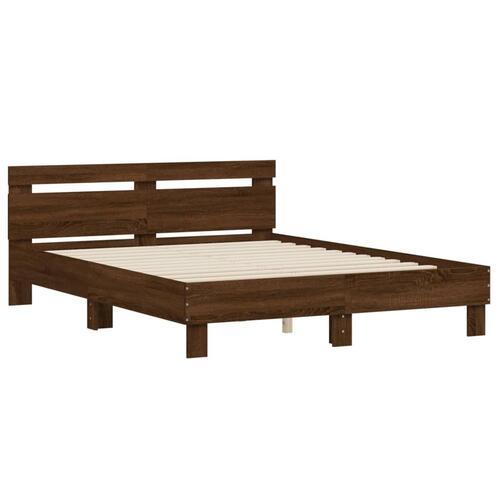 Sengeramme med sengegavl 140x200 cm konstrueret træ brunt eg