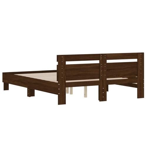 Sengeramme med sengegavl 140x200 cm konstrueret træ brunt eg