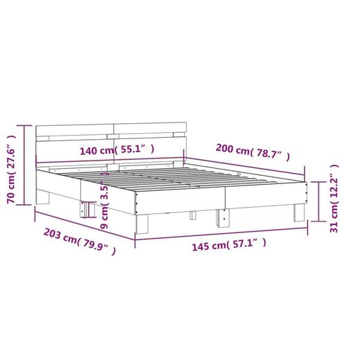 Sengeramme med sengegavl 140x200 cm konstrueret træ brunt eg